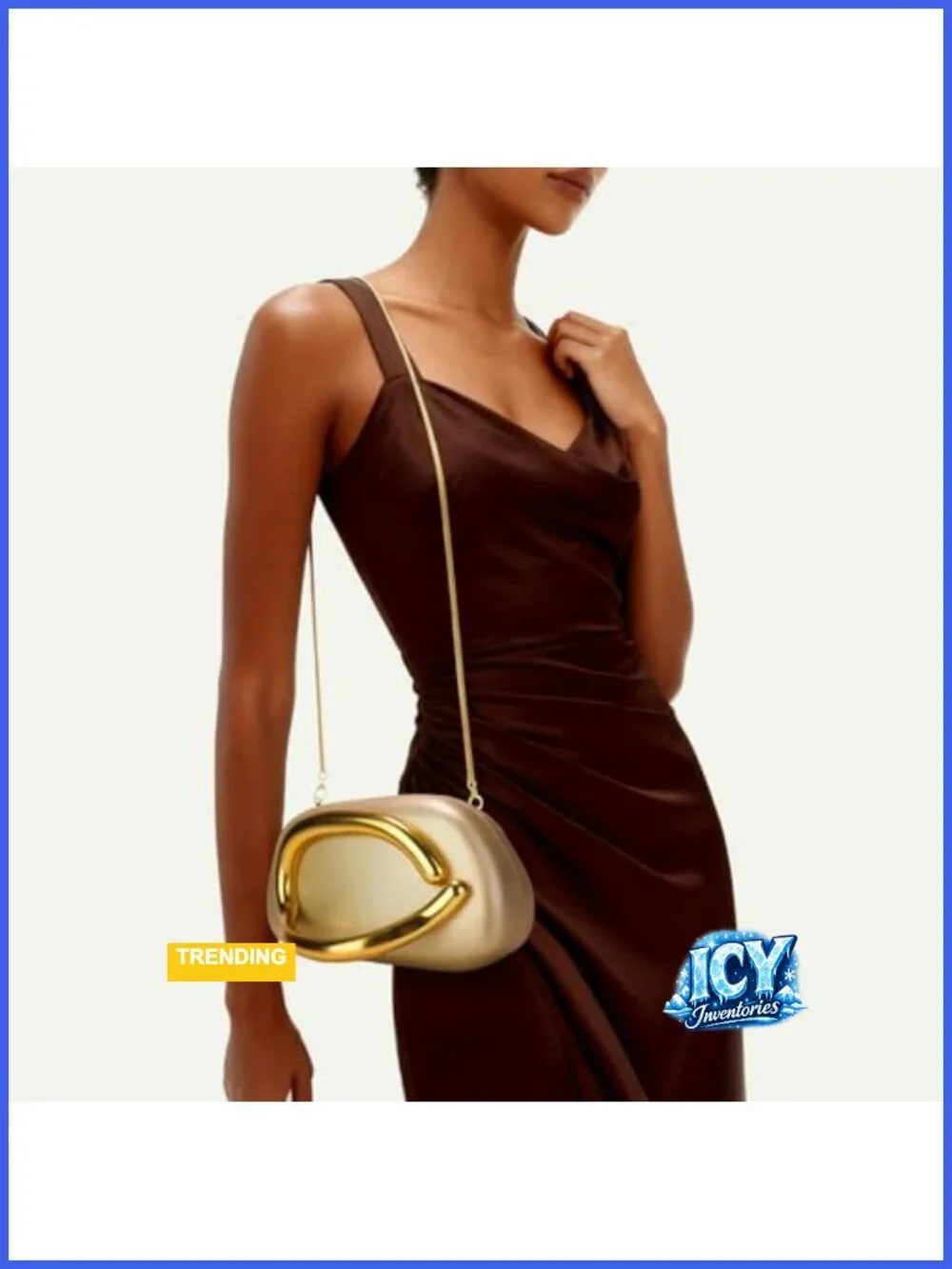 PU Leather Clutch Evening Bag with Chain Strap Formal Wedding Metal Handle